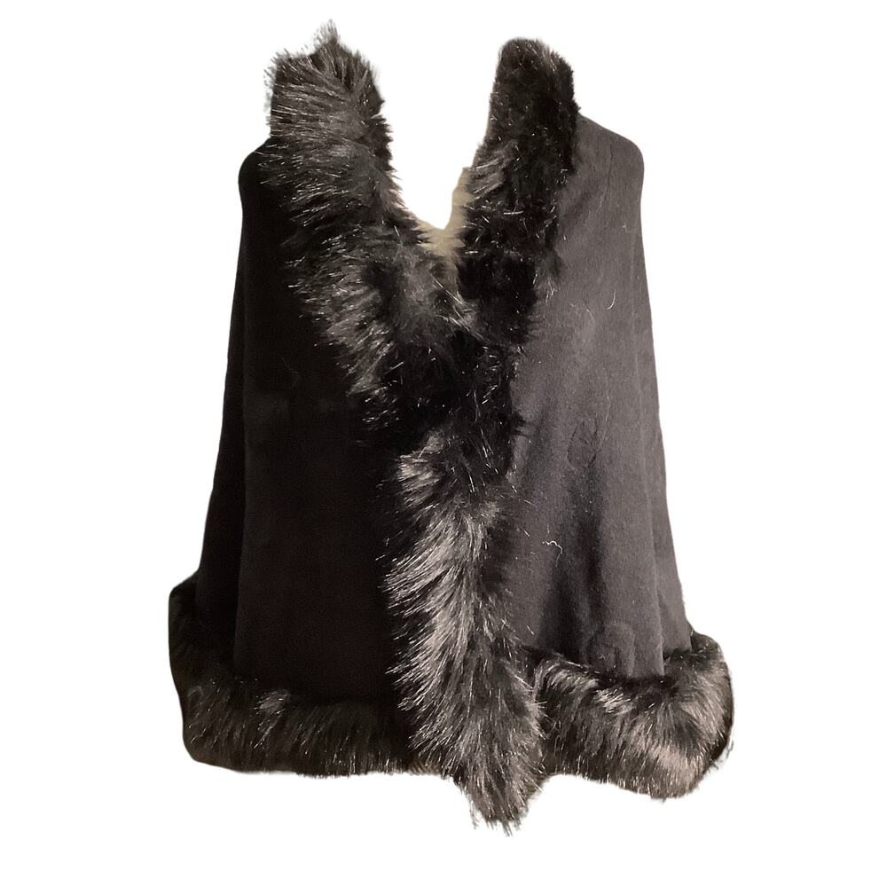 Cape Cloak Faux Fur Trim Shawl One Size — Formal Cape, Evening Wrap, Elegant
